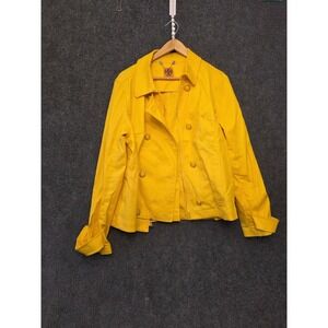 Tory Burch Jacket Womens 14 Yellow Twill Double Breasted Short Zip Pockets STAIN